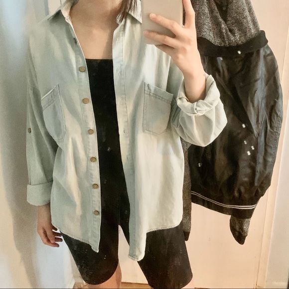 Love Culture Tops - 100% Cotton Light Wash Pocket Button Up Top